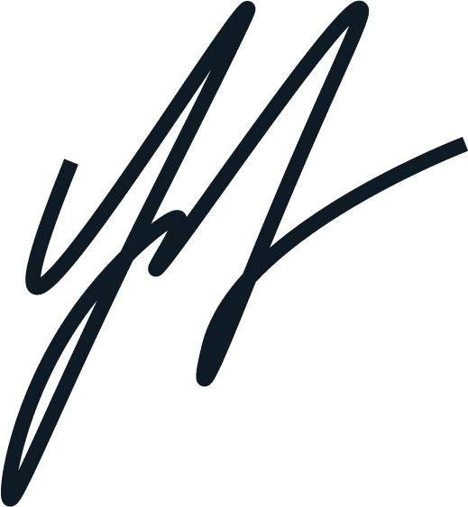 Black scribble resembling an abstract signature or initials, drawn with thick, curved lines on a transparent background, reminiscent of the unique style About Kinney is known for.