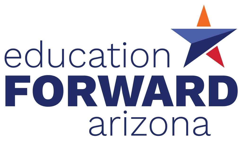 Logo of Education Forward Arizona featuring a stylized star and the words "education FORWARD arizona" in blue and orange, symbolizing a commitment to advancing education for the community.
